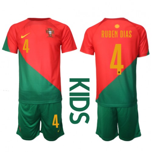 Echipament fotbal Portugalia Ruben Dias #4 Tricou Acasa Mondial 2022 pentru copii maneca scurta (+ Pantaloni scurti)